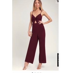 Lulu’s burgundy twist-front jumpsuit